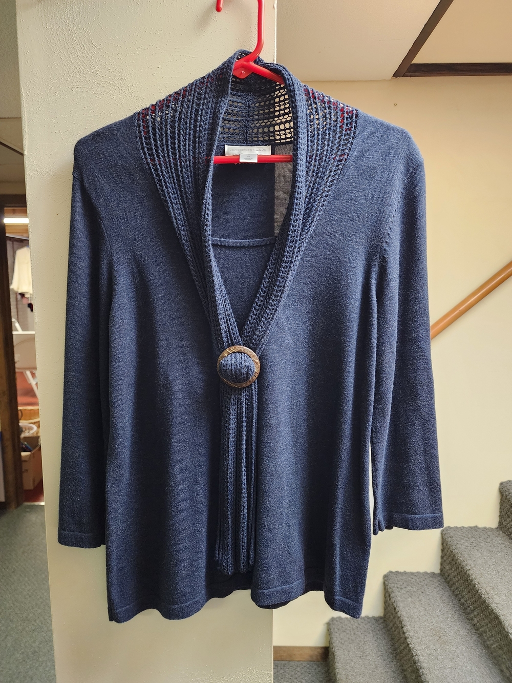 Christopher & Banks Navy Open-Front Cardigan with Decorative Ring